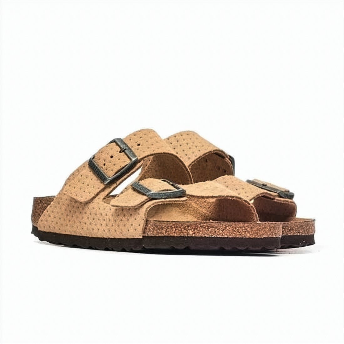 Dual-Strap Suede And Leather Sandal