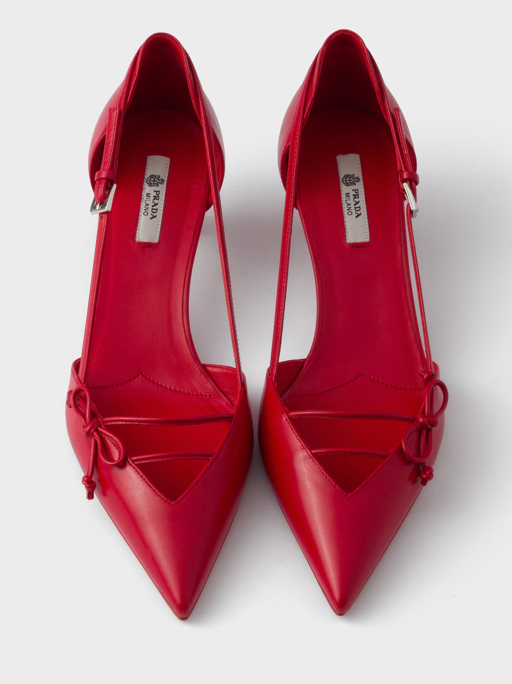 Red Pointed-Toe Slingback Bow Pumps
