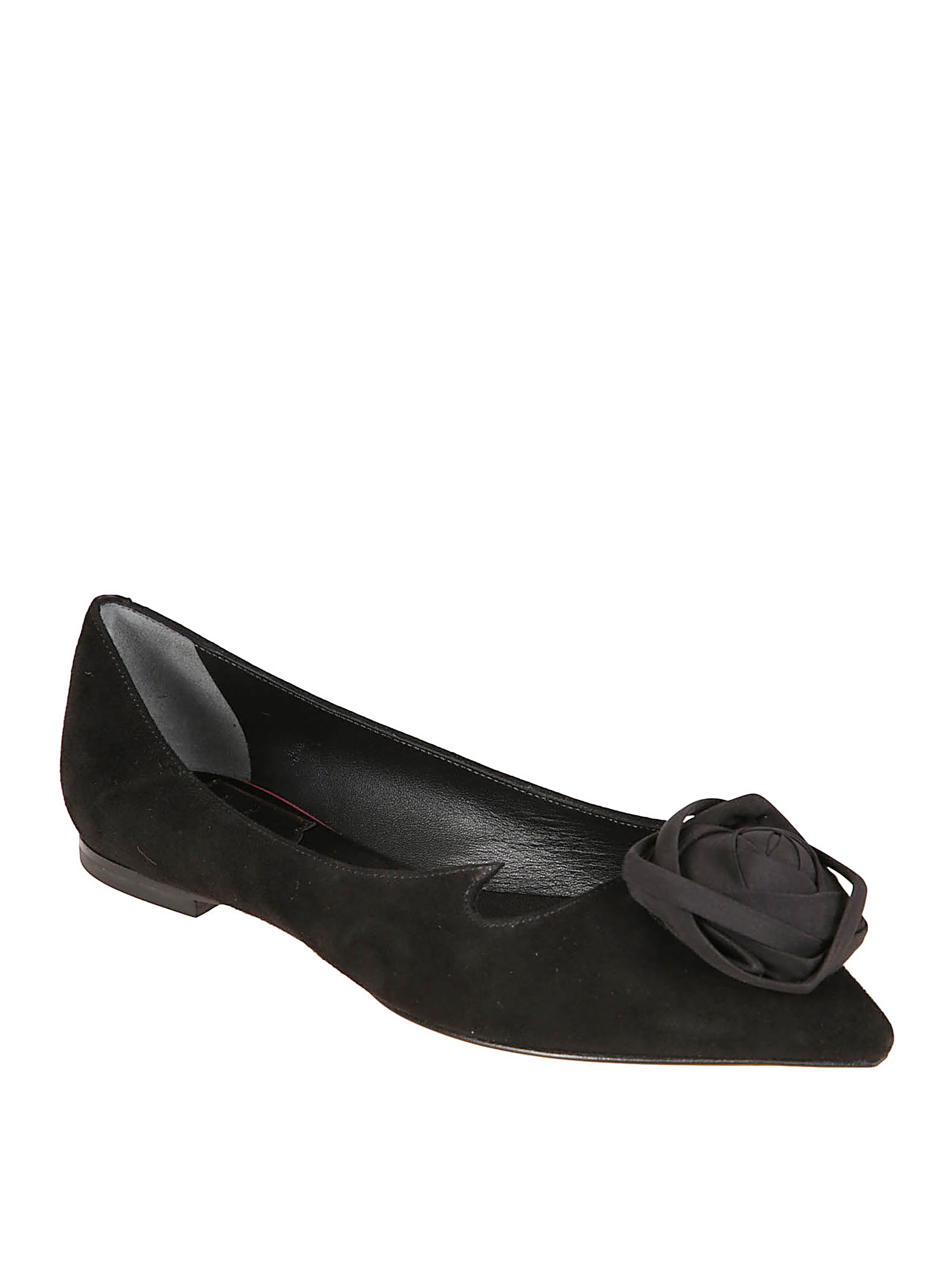 Pointed Toe Flats With Sculptural Flower Embellishment