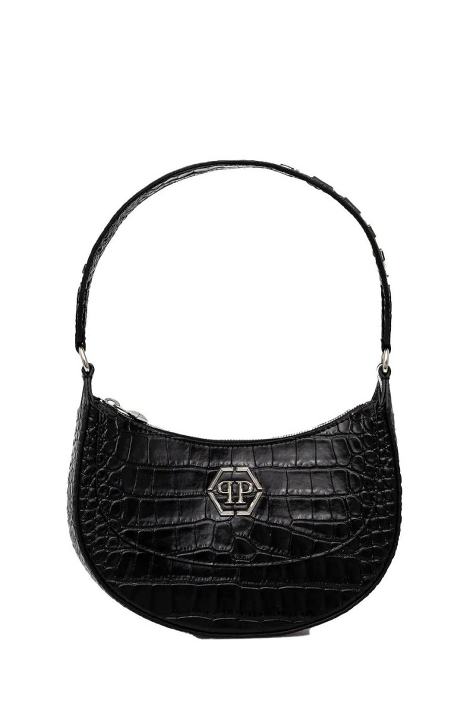 Textured Crocodile Pattern Handbag With Logo Detail