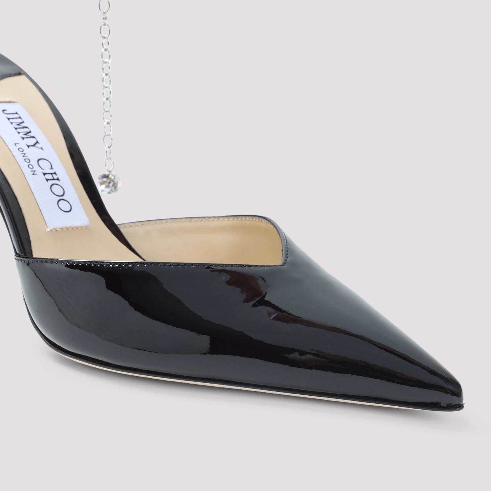 Crystal-Embellished Ankle Strap Patent Leather Pumps