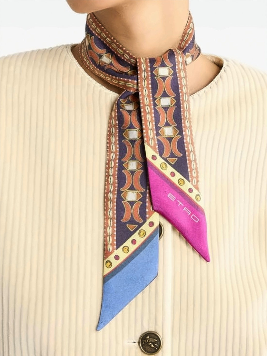 Multicolour Leopard Geometric Slim Silk Scarf