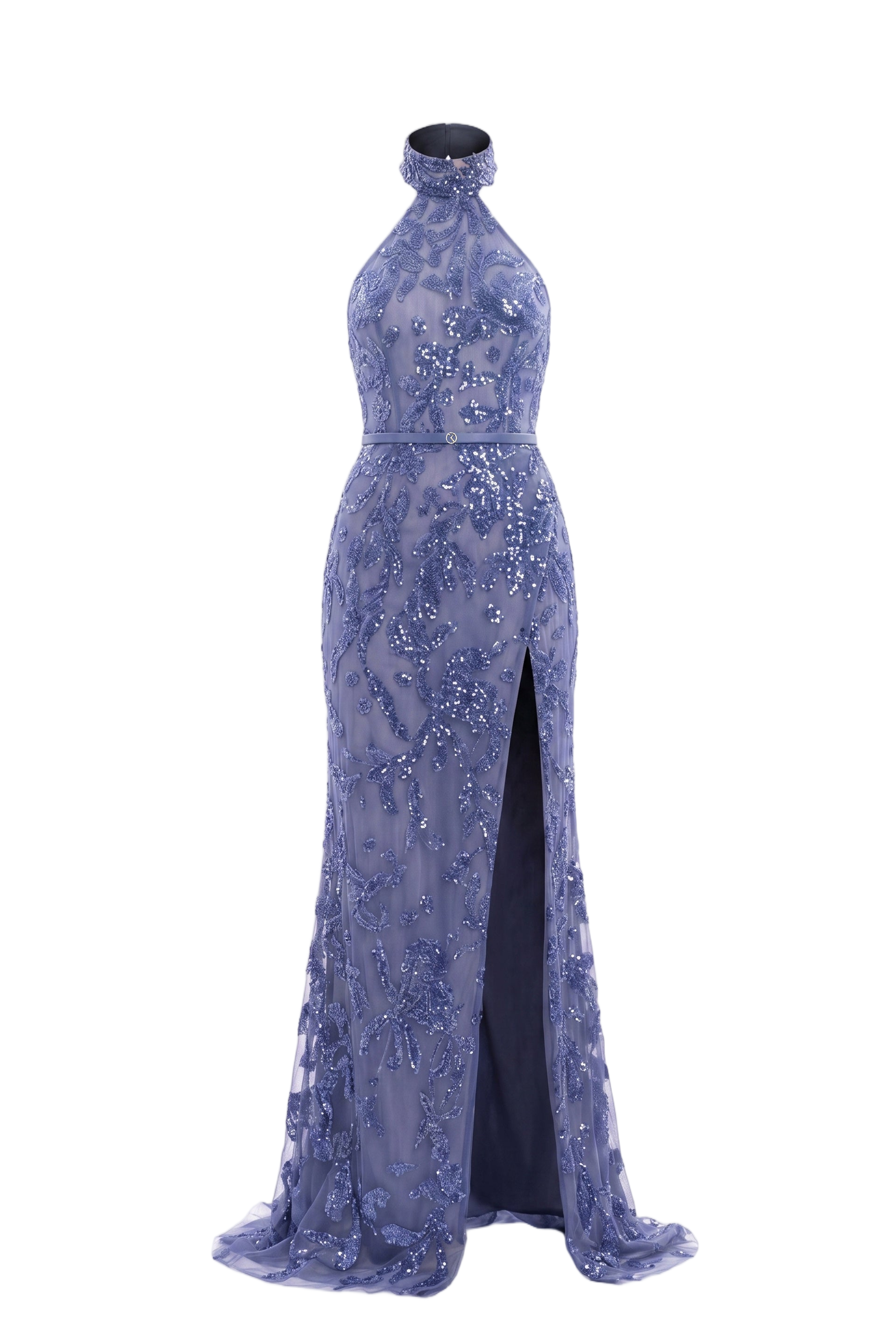 Halter Neck Embroidered Tulle Dress