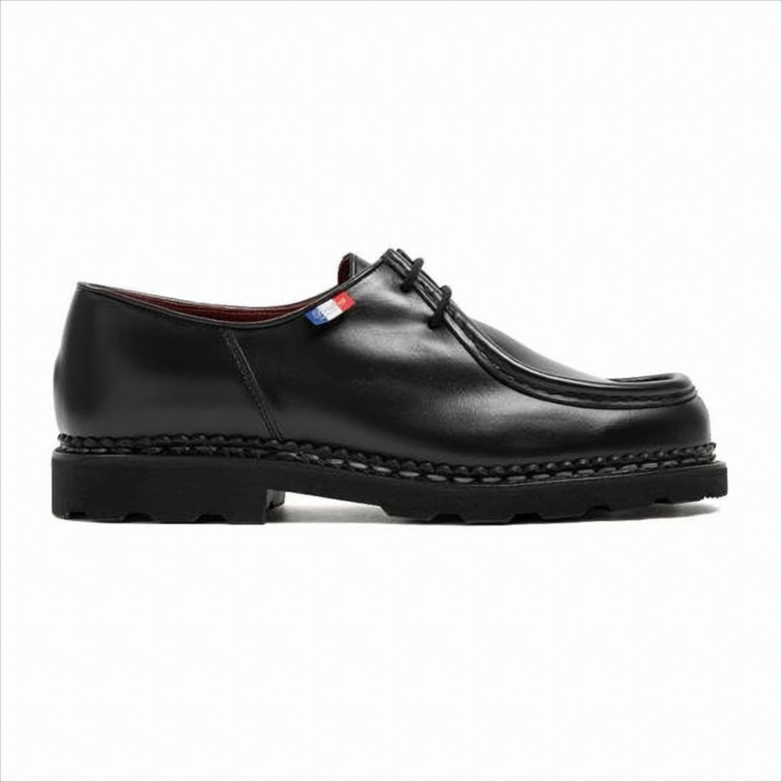 Black Leather Loafers with Moc Toe Design