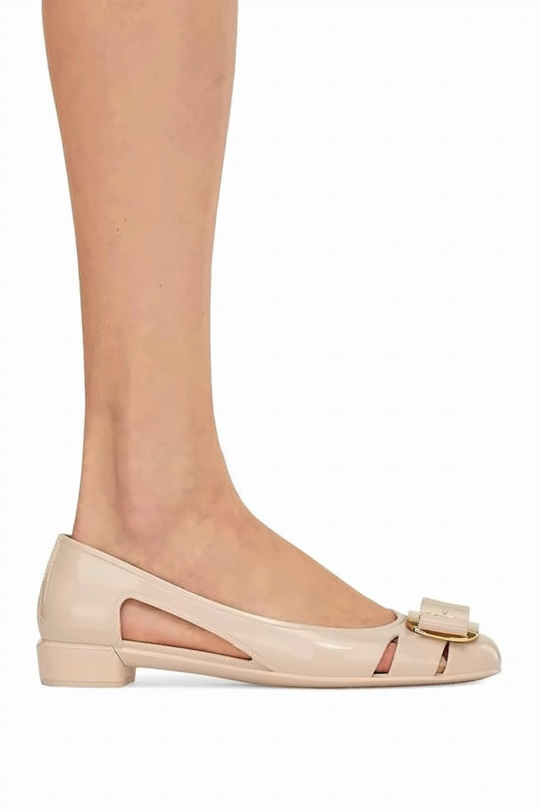 Rubber Flat Shoes with Cut-Out Details and Bow Accent