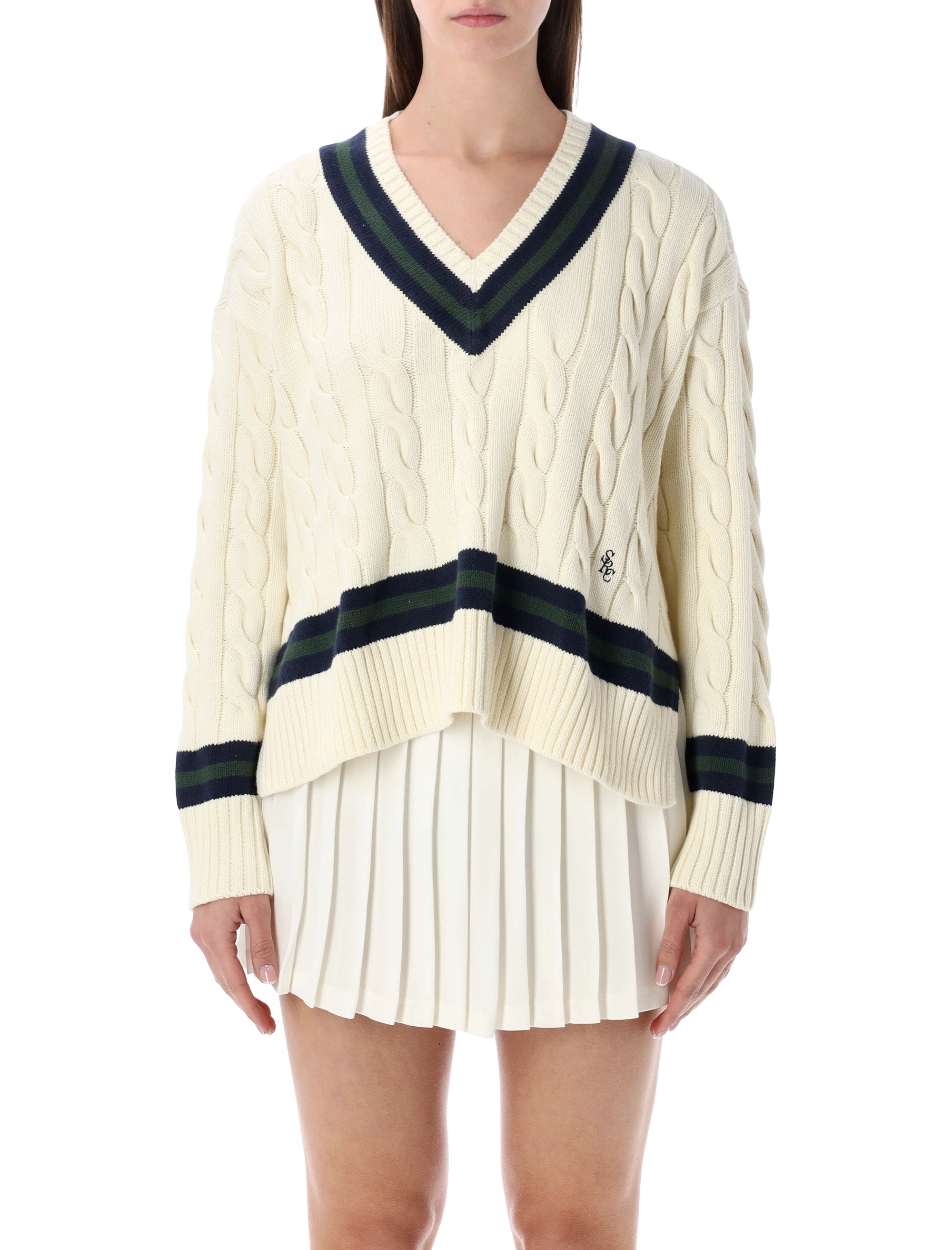 Cotton Cableknit V-Neck Sweater