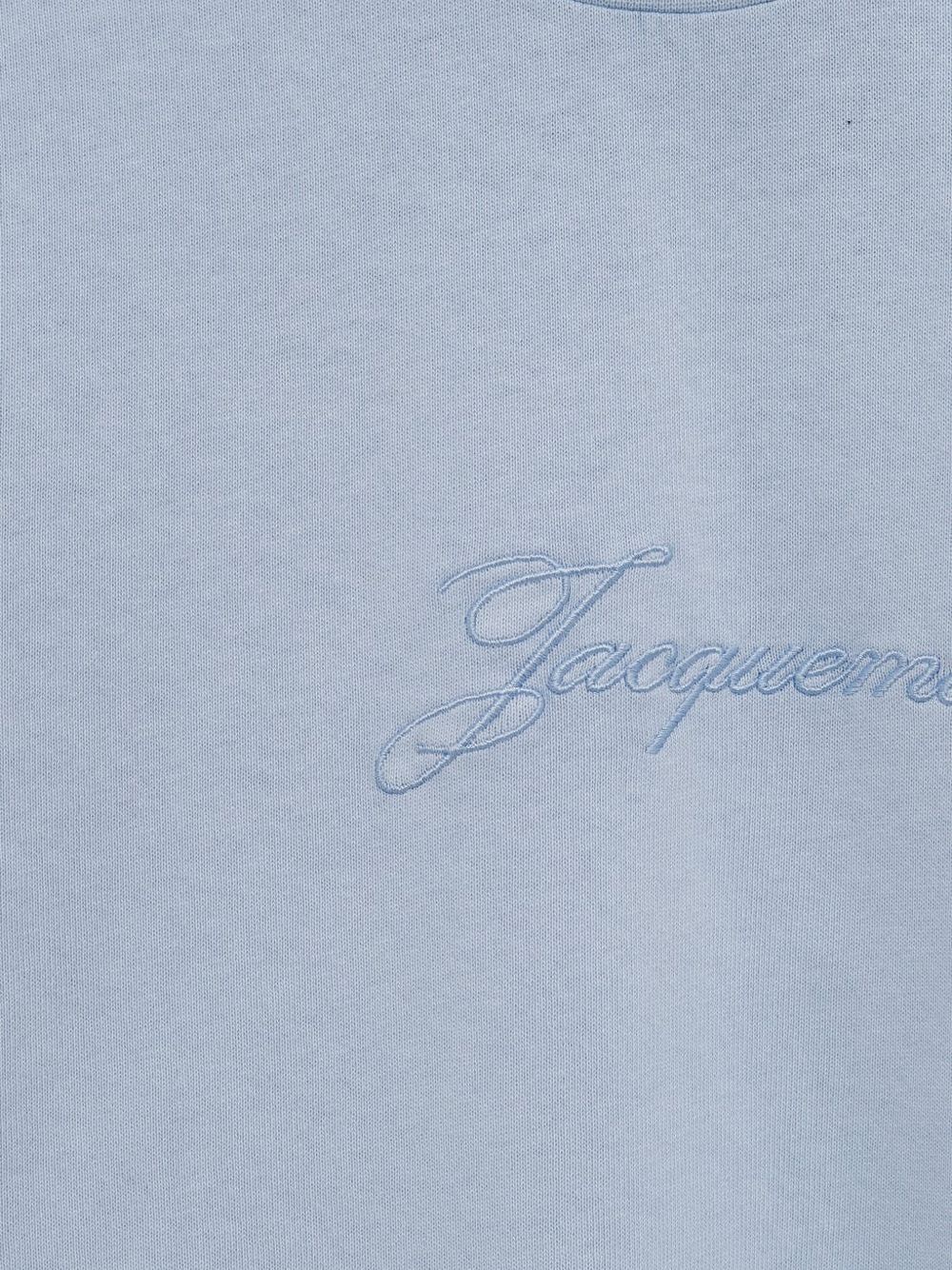 Light Blue Round Neck T-Shirt with Embroidered Logo