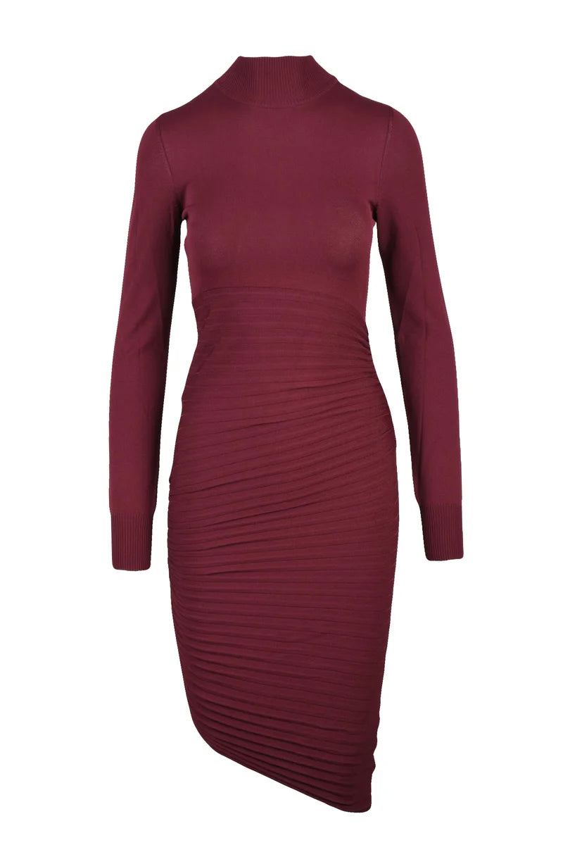 Long Ruched Dress - Red