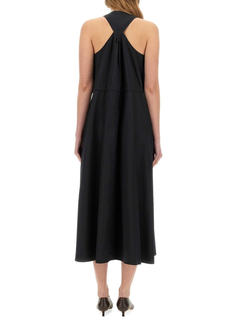 Sleeveless Black Poplin Midi Dress