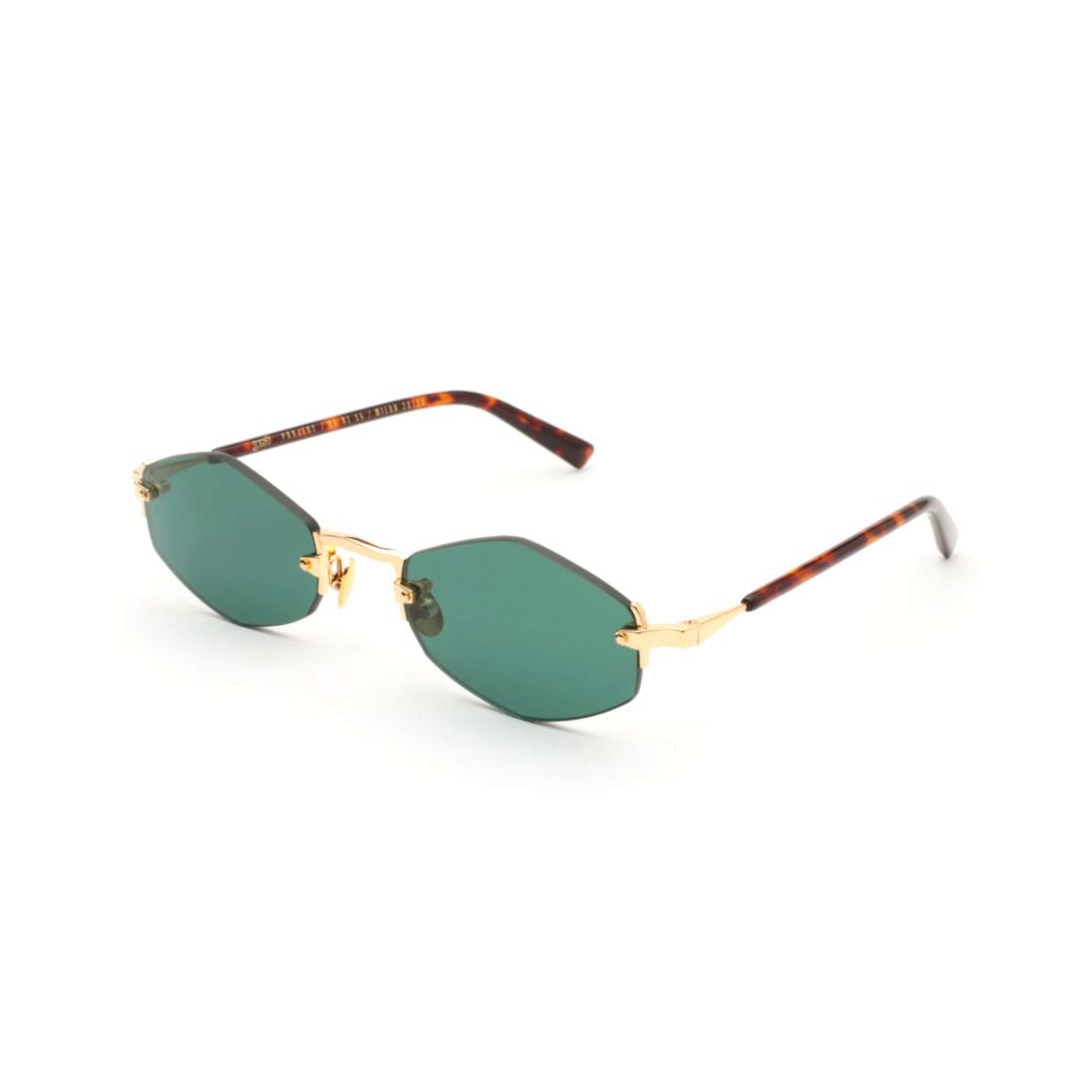 Lunar Geometric Dark Green Lens Sunglasses with Gold Accents