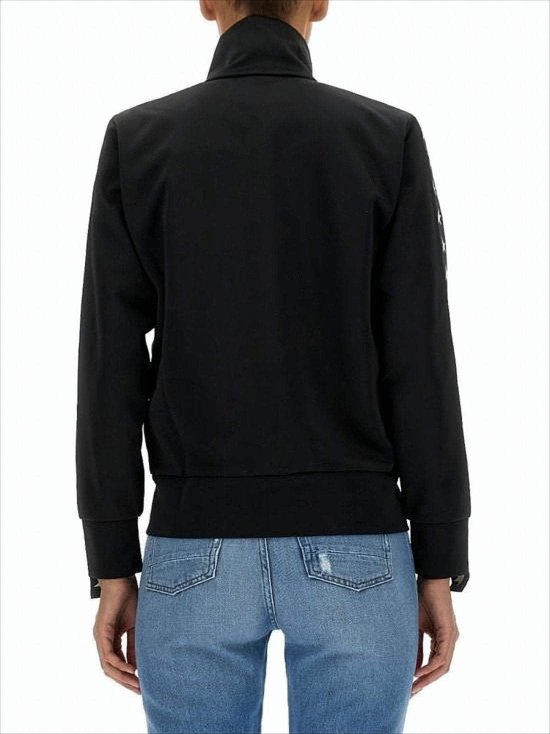 Black Zip-Up Track Jacket With Logo And Star Motifs