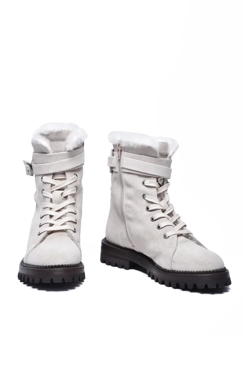Suede Ankle Boot with Fur Lining - Beige