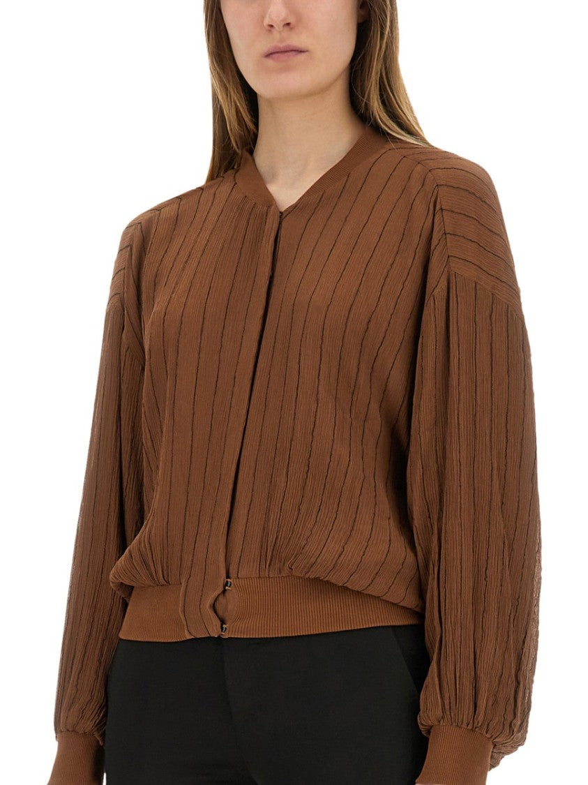 Textured Crinkled Silk Bomber Jacket