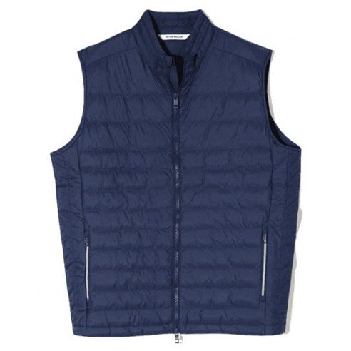 Quilted Blue Vest with High Collar and Zippered Pockets
