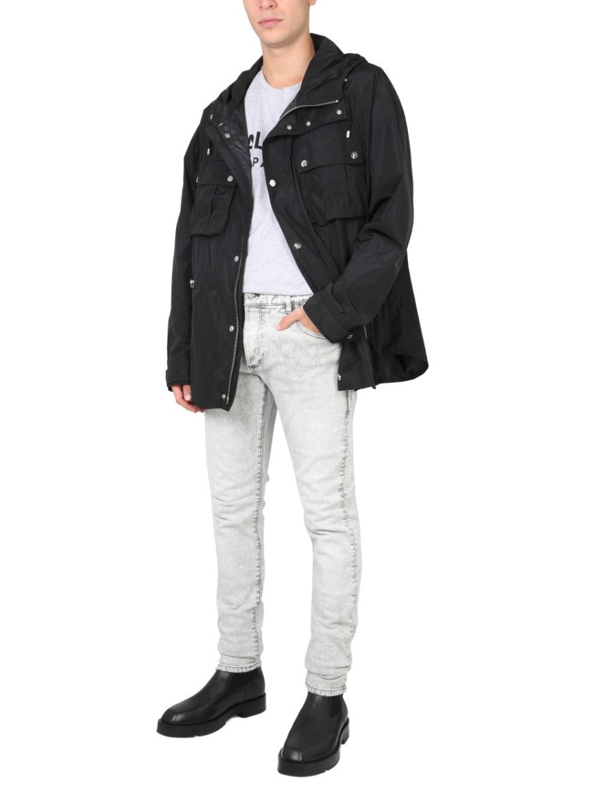 Hooded Black Jacket With Drawstring