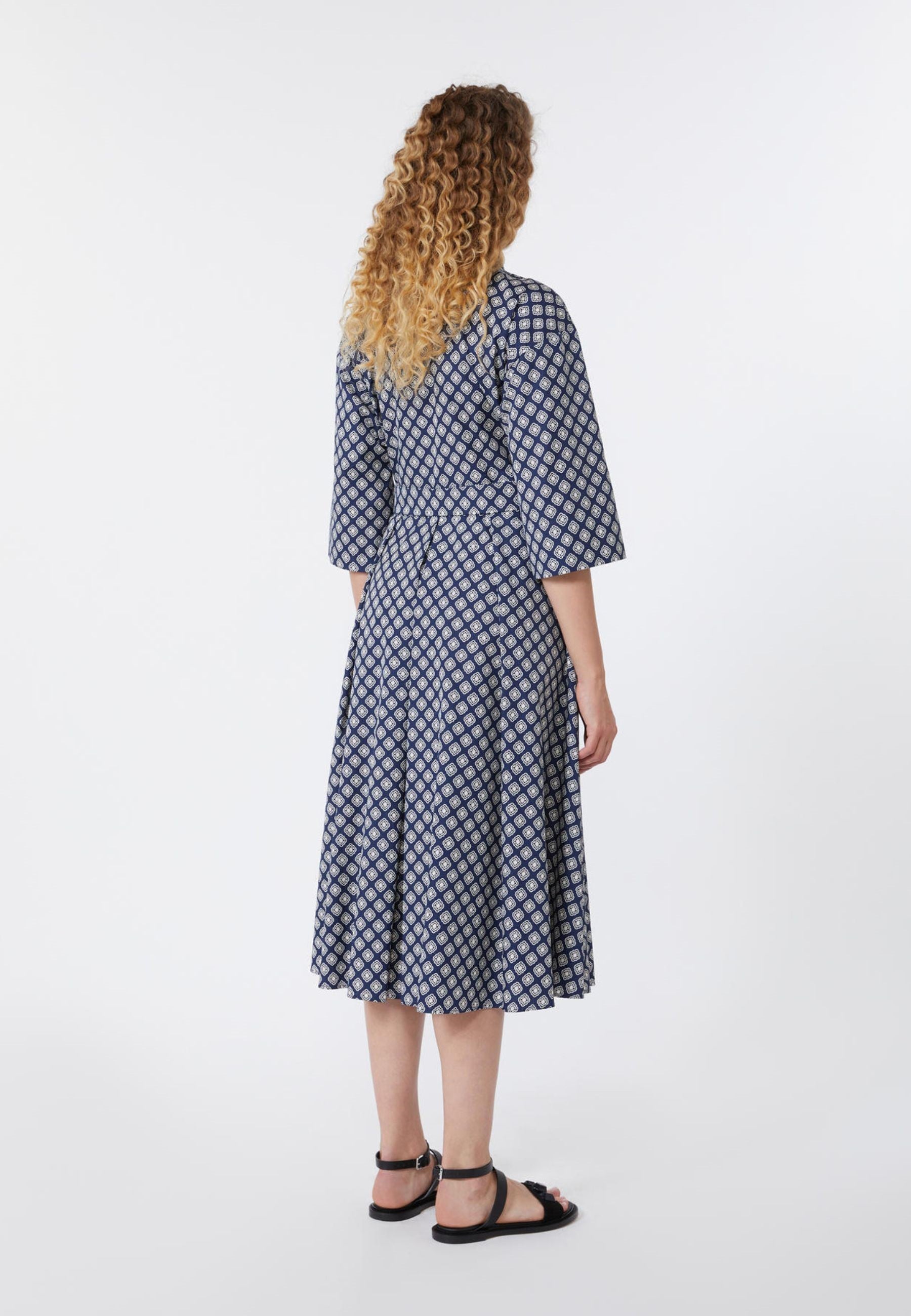 Midi Dress with Fitted Waist and Self-Tie Belt