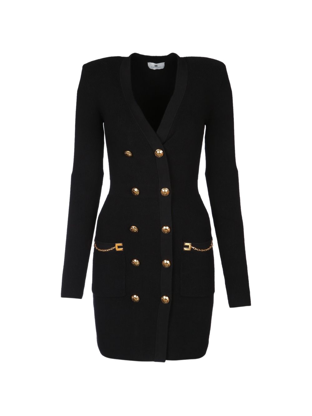 Fitted Mini Dress with Double-Breasted Gold Buttons