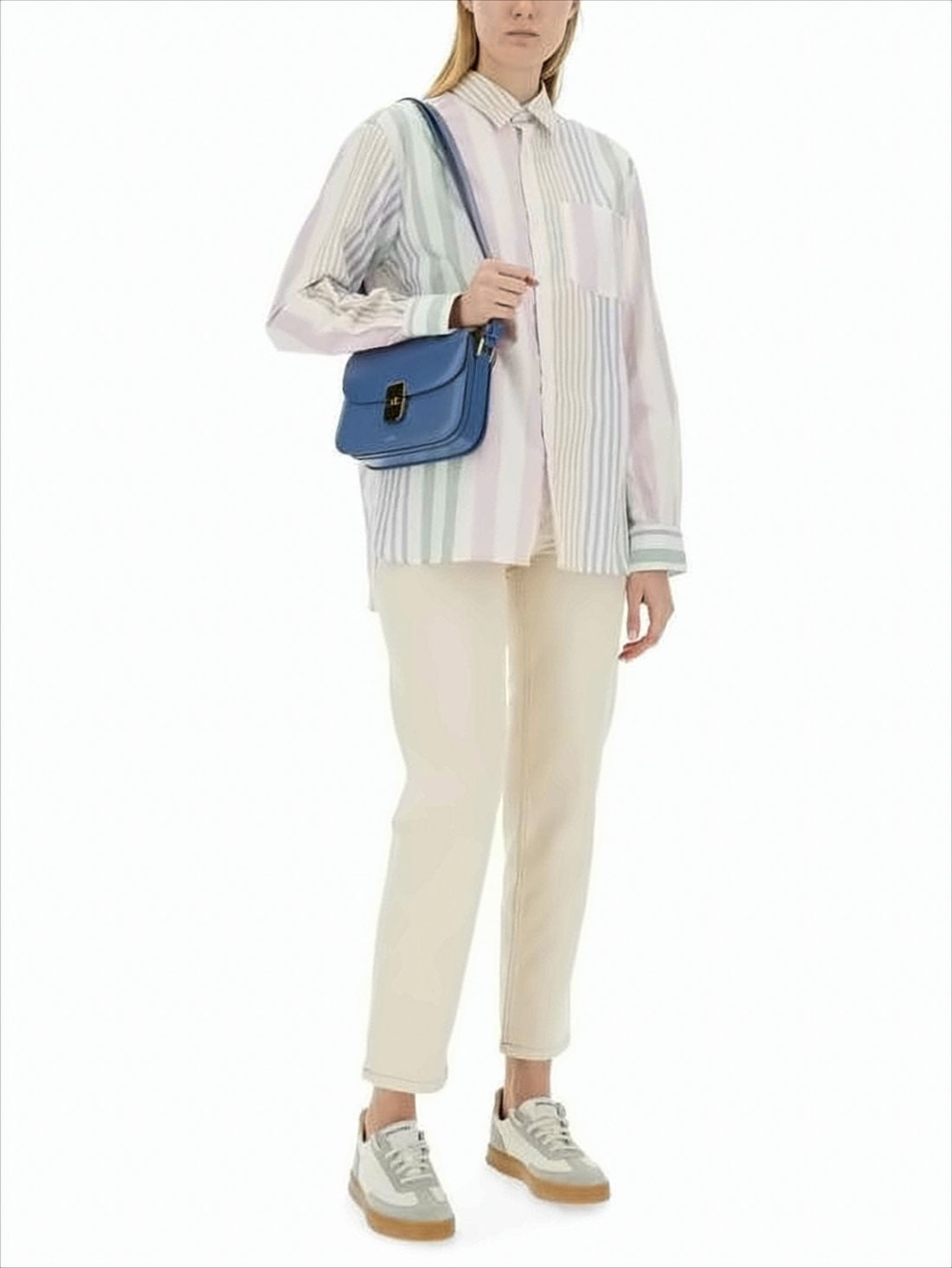 Structured Blue Cowhide Leather Shoulder Bag