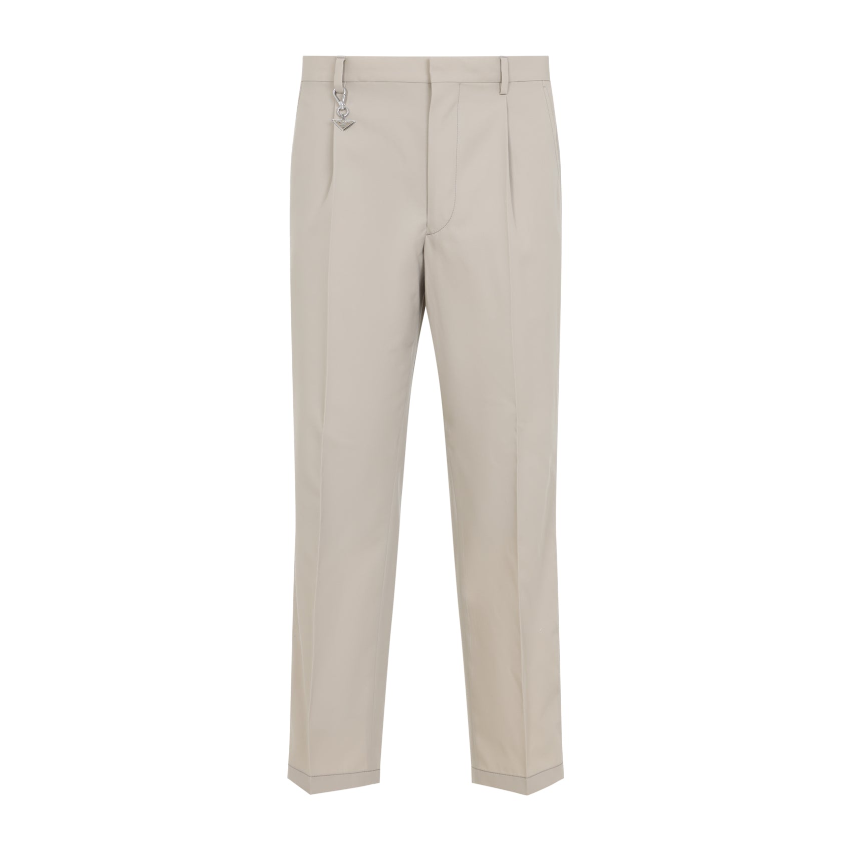 Straight Leg Beige Cotton Trousers