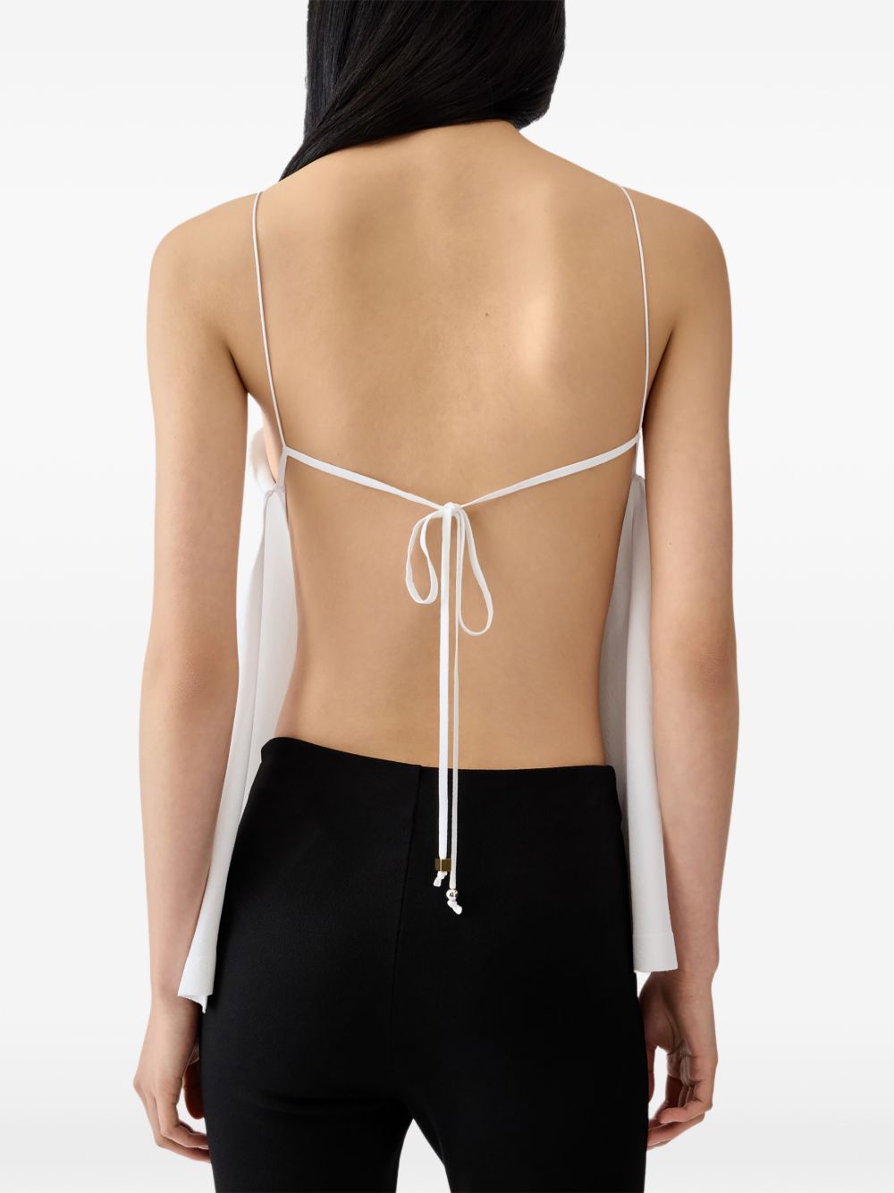White Pleated Open Back Flowy Top