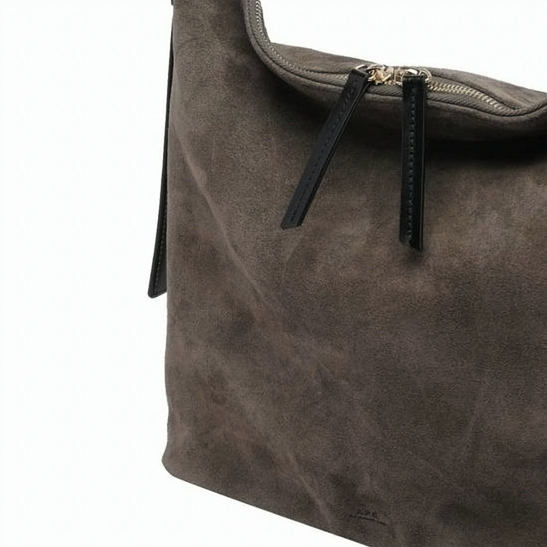 Suede-Textured Shoulder Bag With Top Zipper Closure