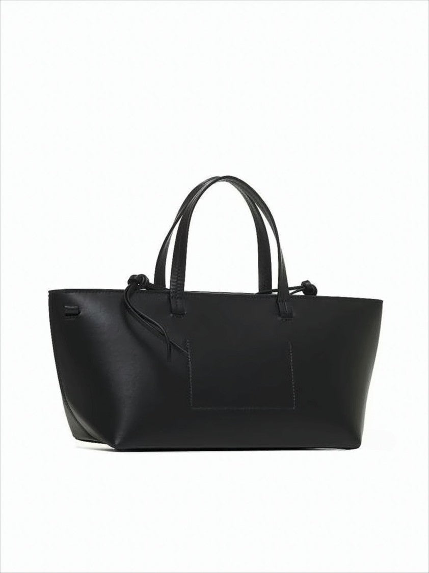 Structured Calf Leather Tote Bag with Zippered Compartment