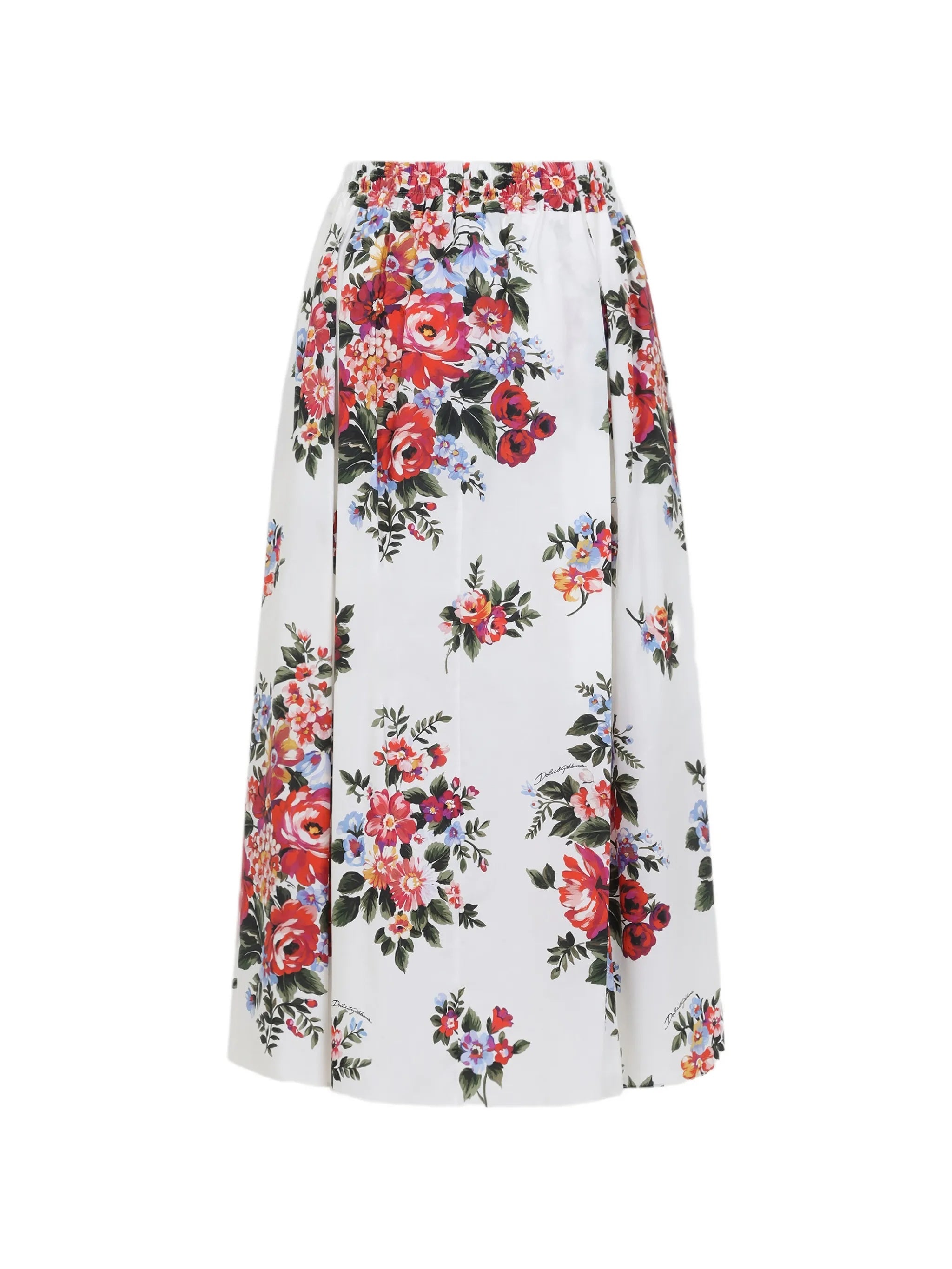 Knee-Length Floral Print Gathered Cotton Skirt