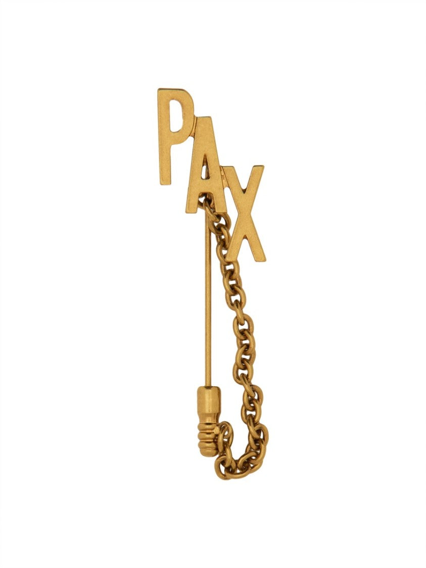 Gold Brass Brooch With Chain Detailing