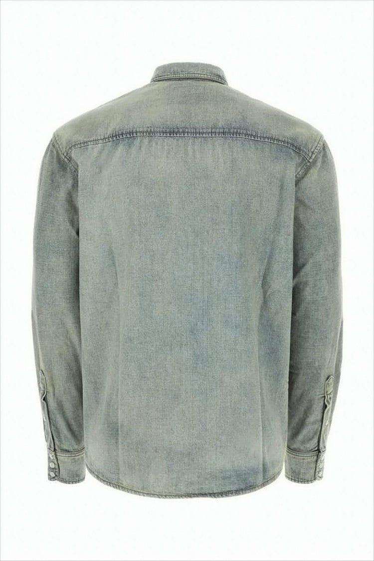 Denim Shirt With Classic Collar And Distinctive Embroidery
