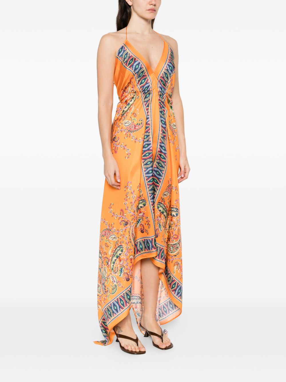 Asymmetrical Handkerchief Hem Dress with Paisley Patterns