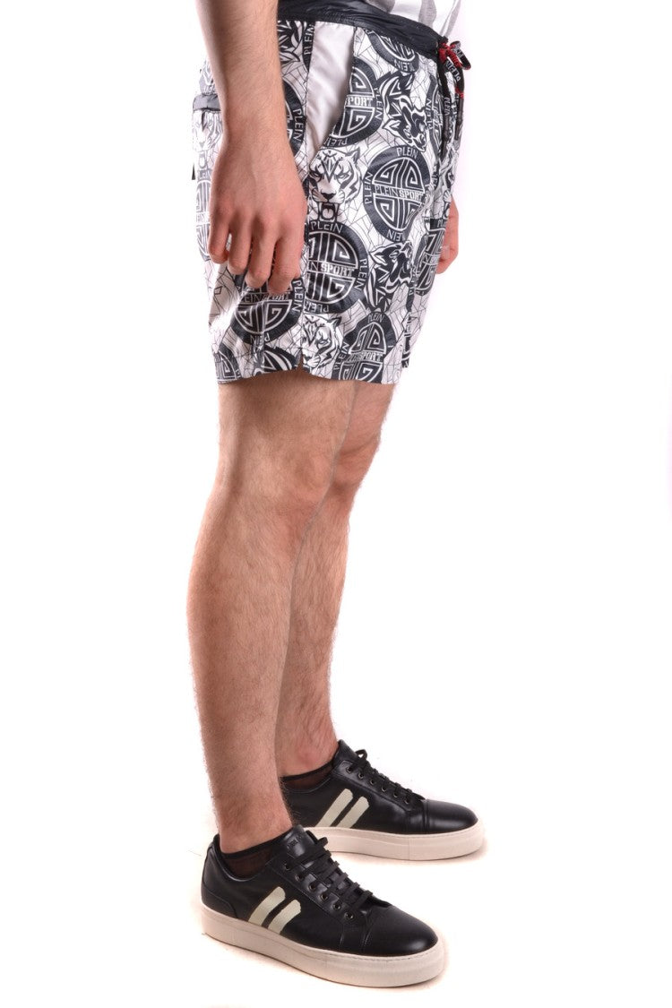 Graphic Print Beach Shorts With Zippered Pocket