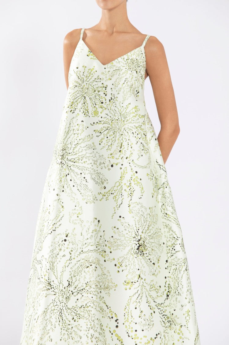Mikado A-Line Dress With Dotted Floral Print