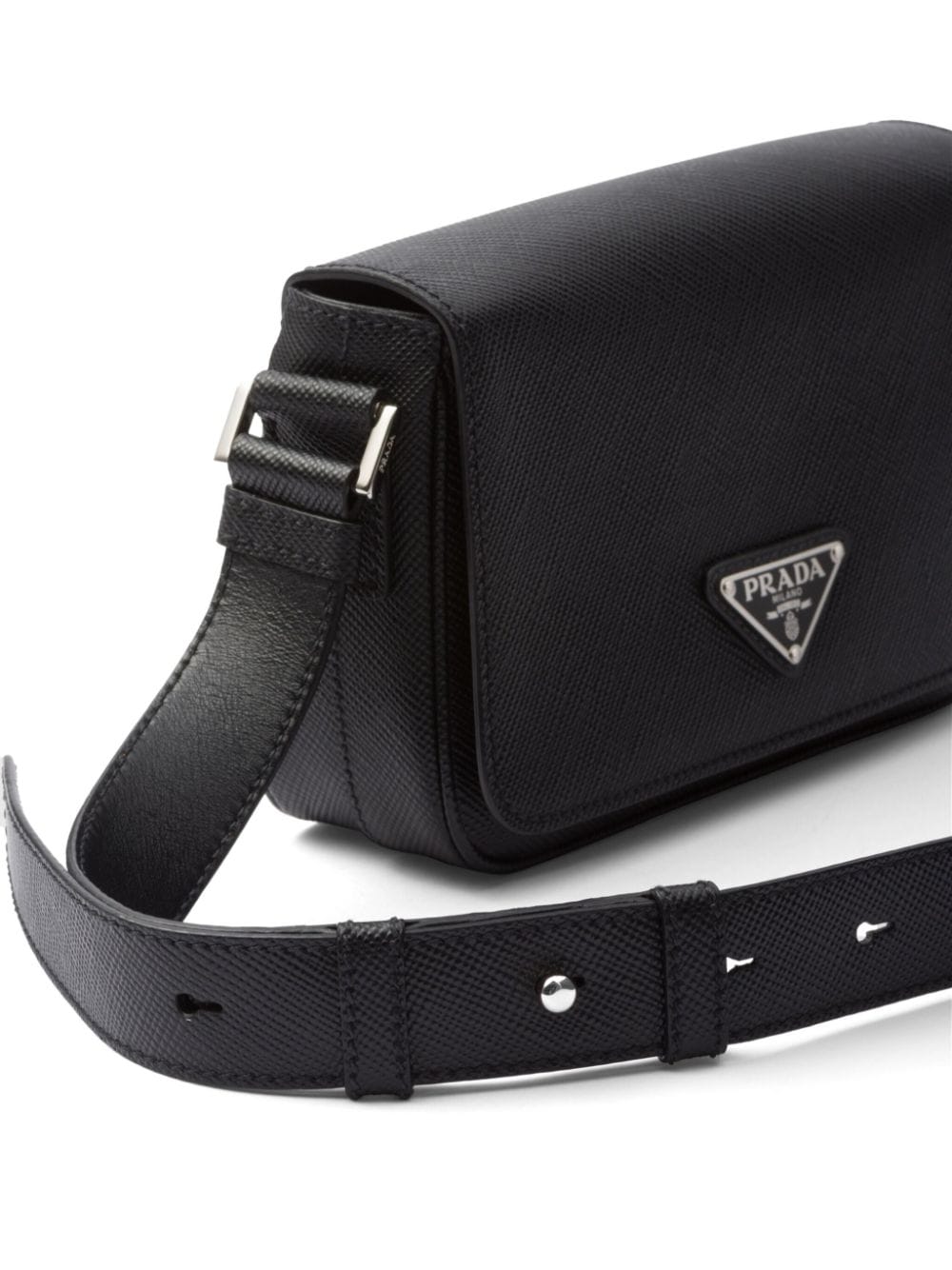 Saffiano enamel triangle logo flap shoulder bag