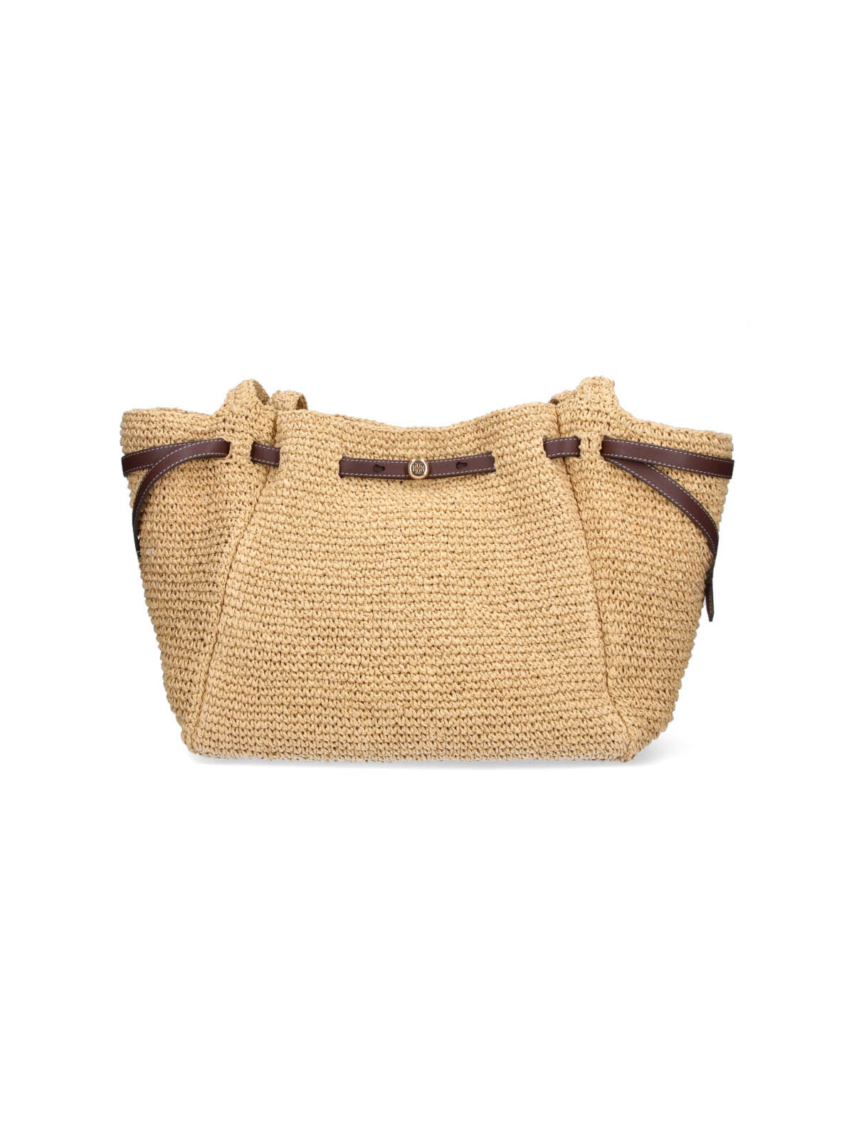 Beige Spacious Woven Leather Bag