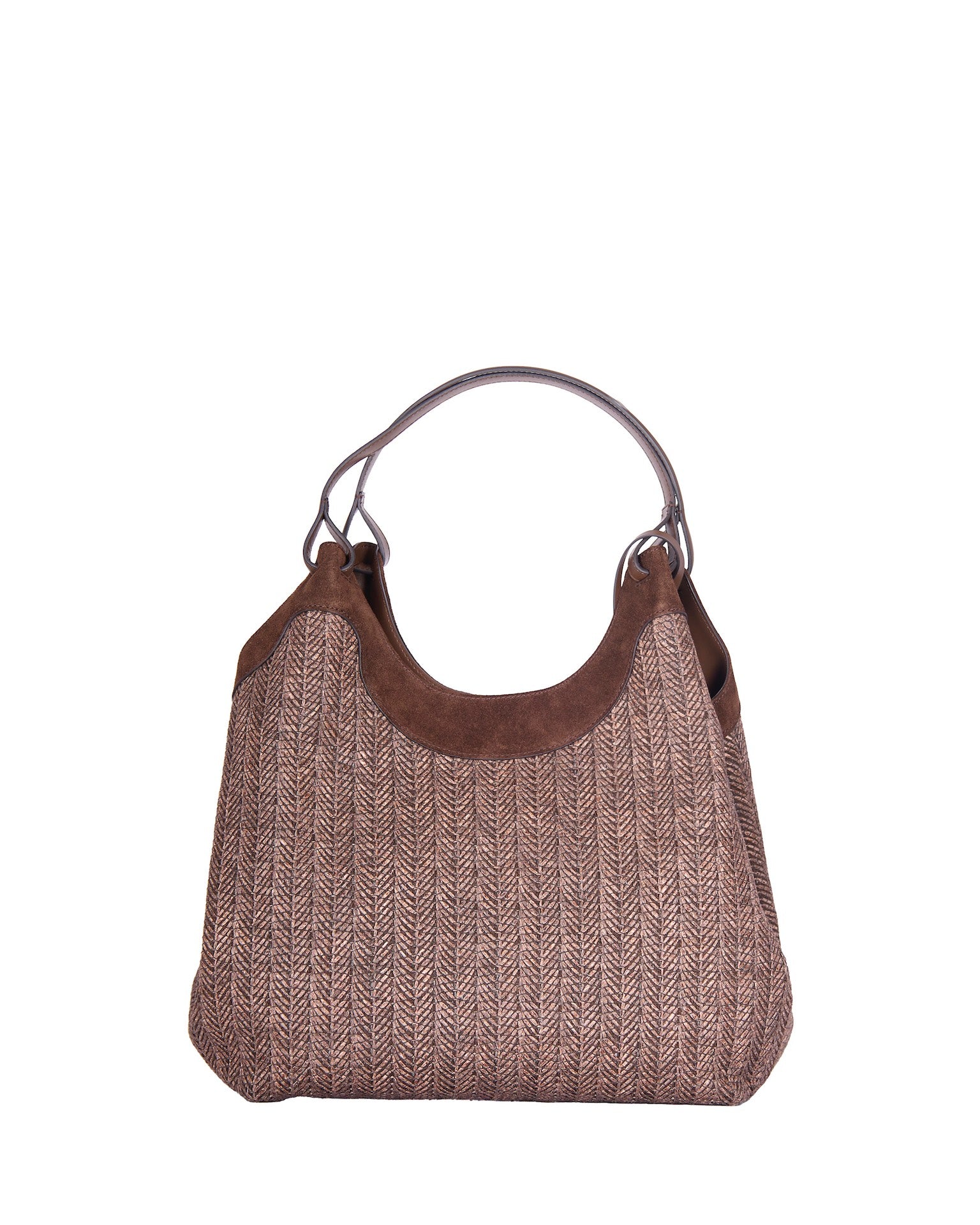 Herringbone Pattern Shoulder Bag With Suede