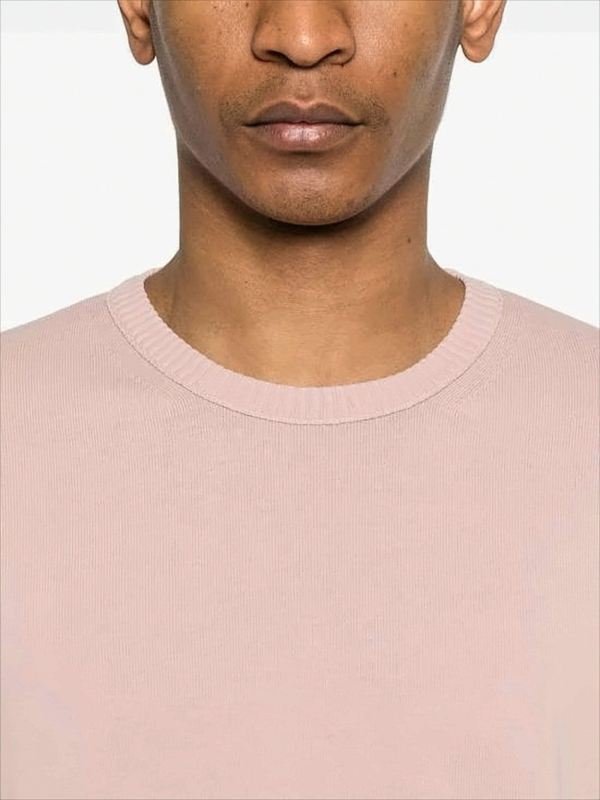 Light Pink Cotton Sweater with Classic Crew Neck