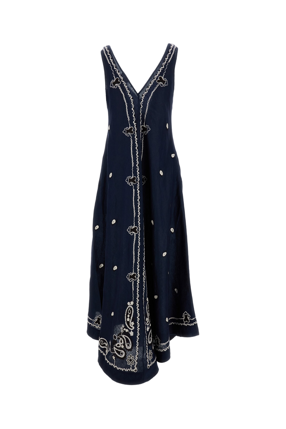 Intricately Embroidered A-Line Linen Dress