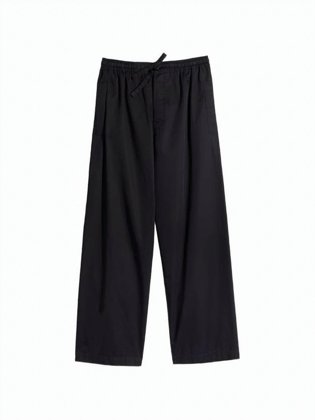 Wide-Leg Black Trousers with Adjustable Drawstring