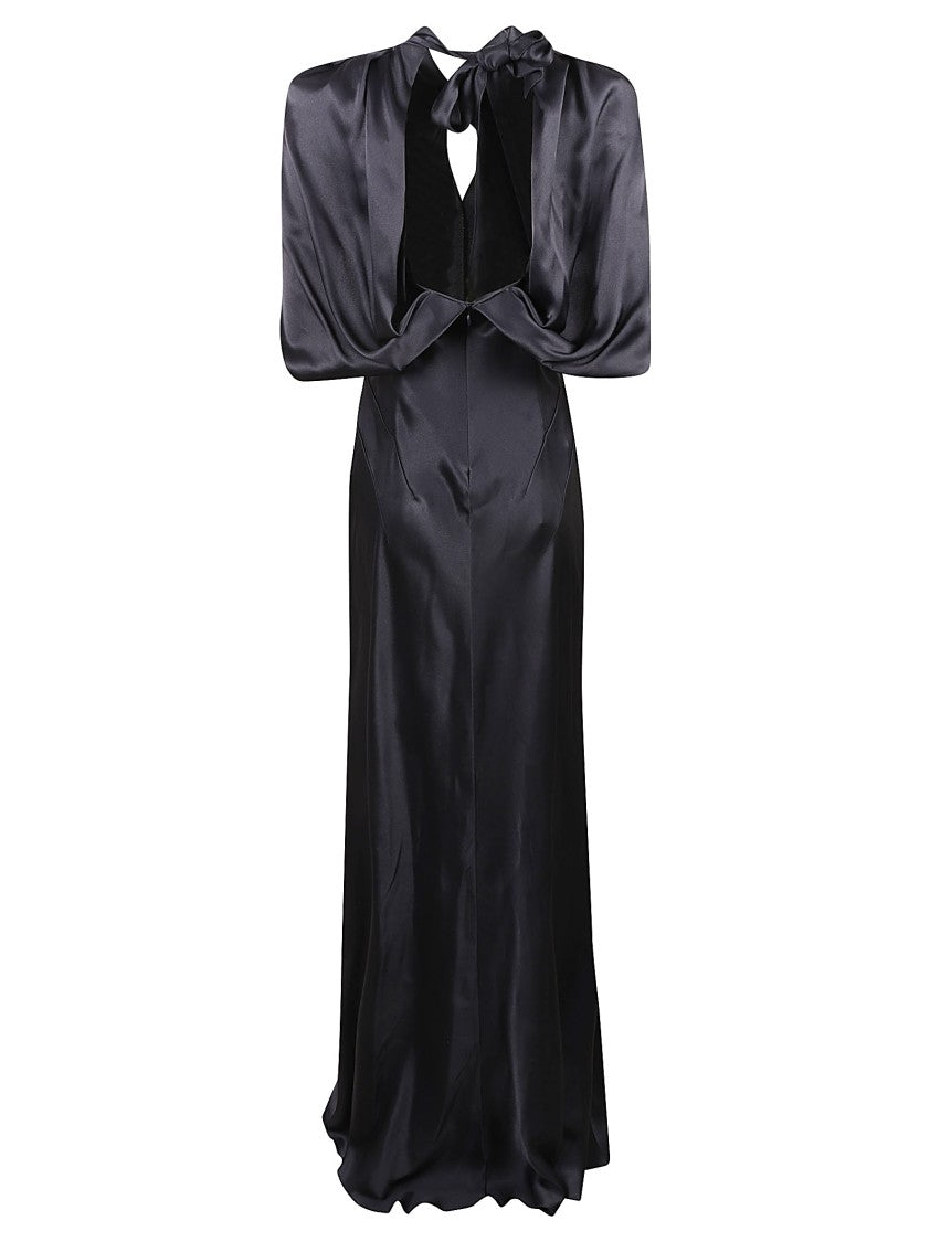 Satin Long Dress With High Collar