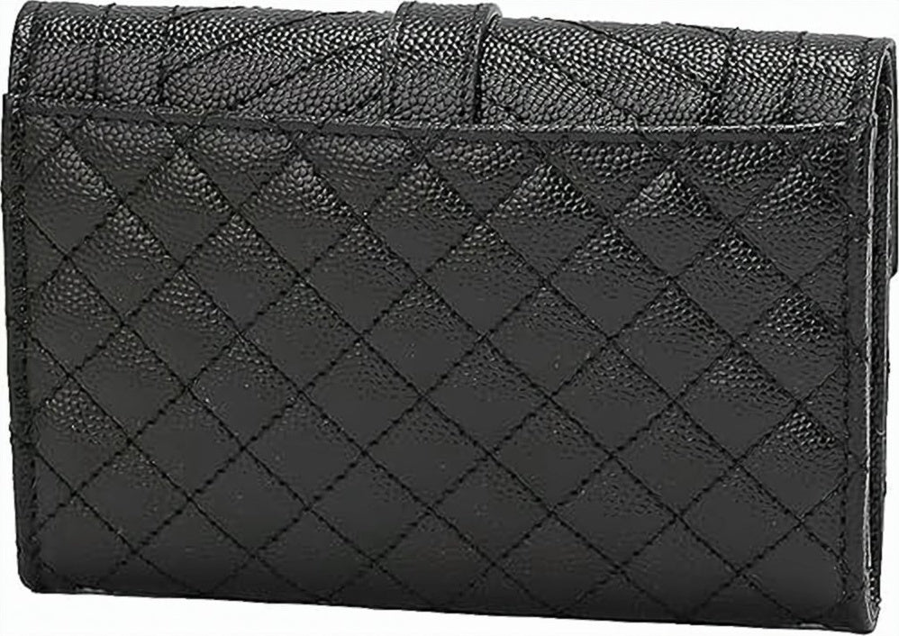 Textured Cowhide Leather Compact Wallet with Gold-Tone Logo