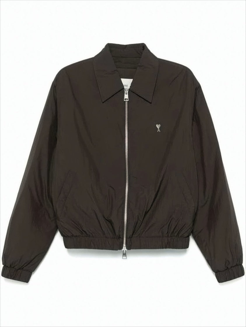 Cropped Black Bomber Jacket With Classic Collar And Logo Detail