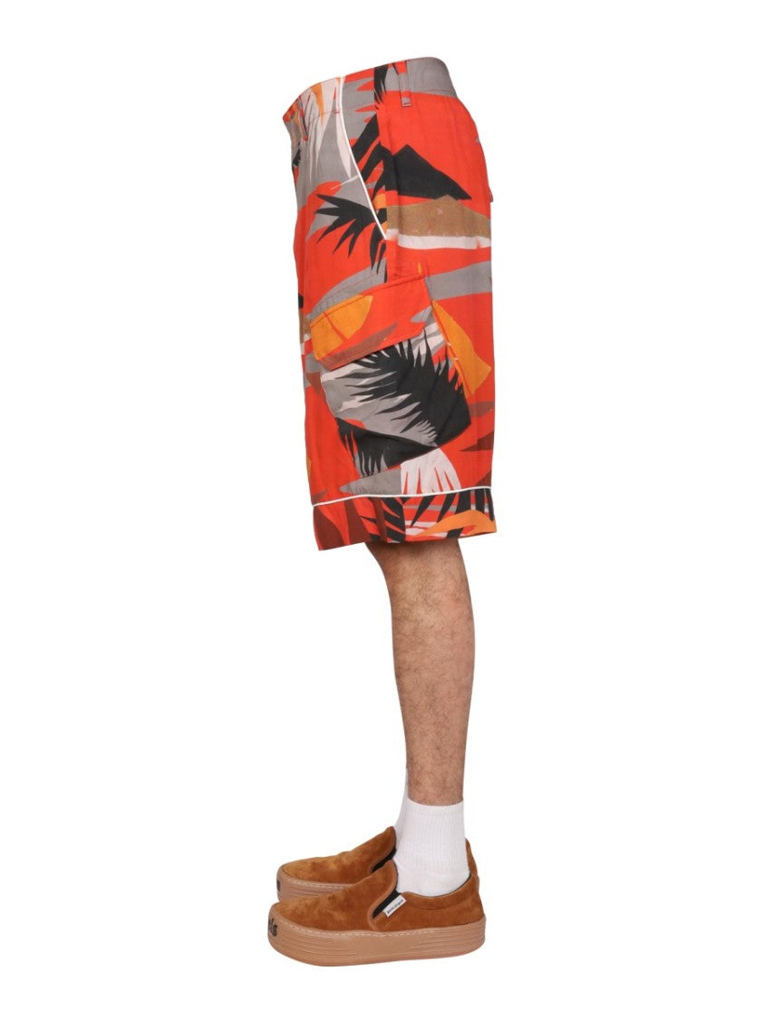 Tropical Print Cargo Bermuda Shorts