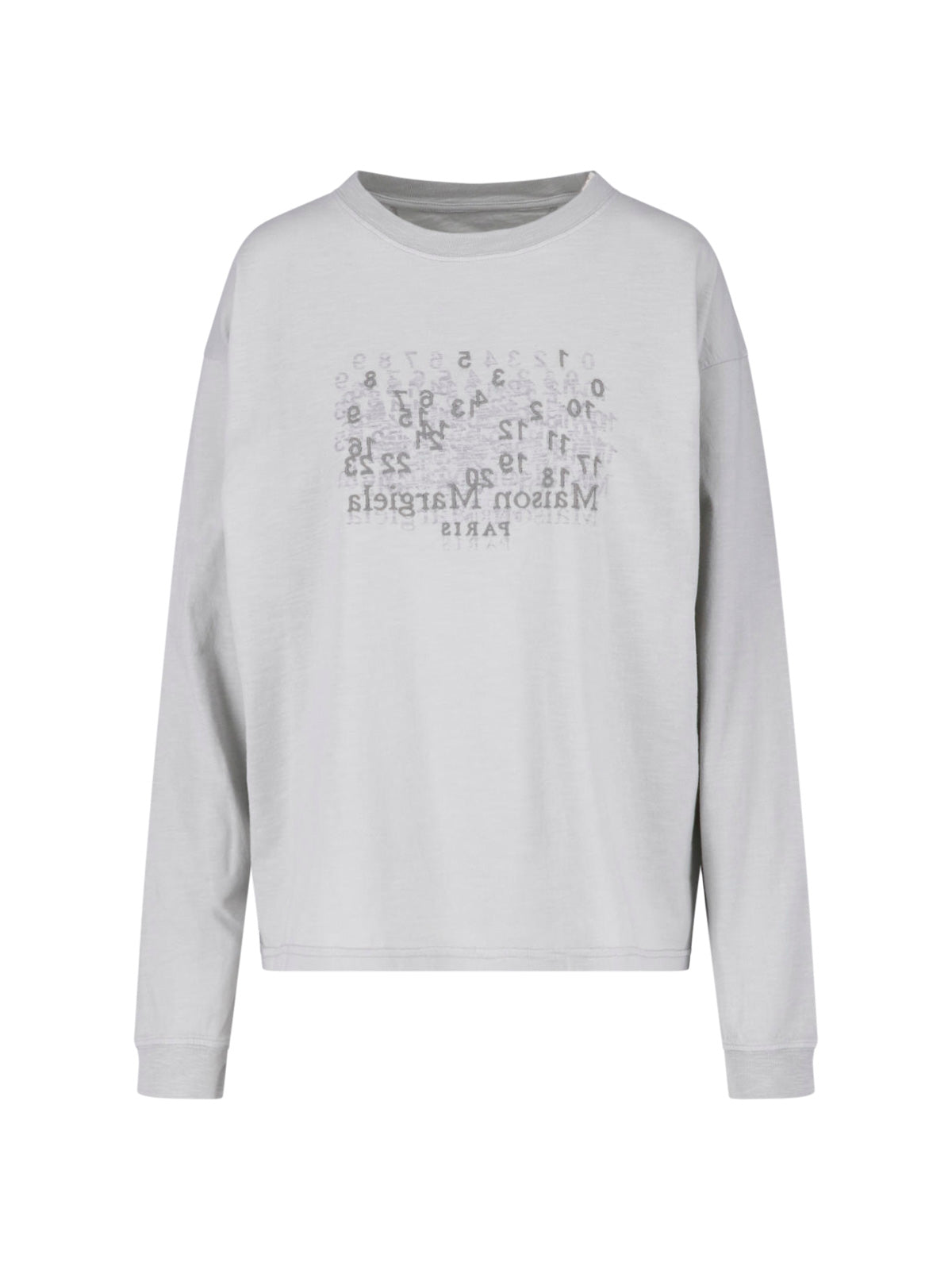 Grey Logo Long-Sleeved Cotton T-Shirt