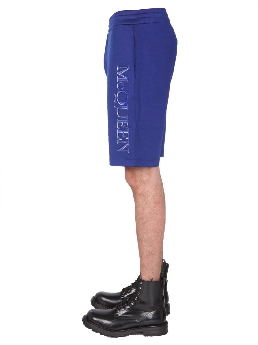 Blue Shorts With Embroidered Logo
