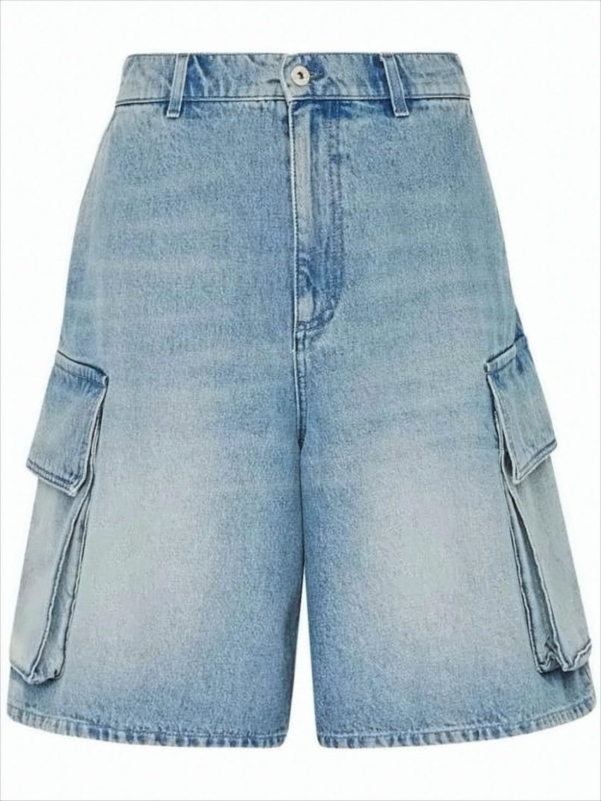 Relaxed Fit Light Blue Denim Cargo Shorts
