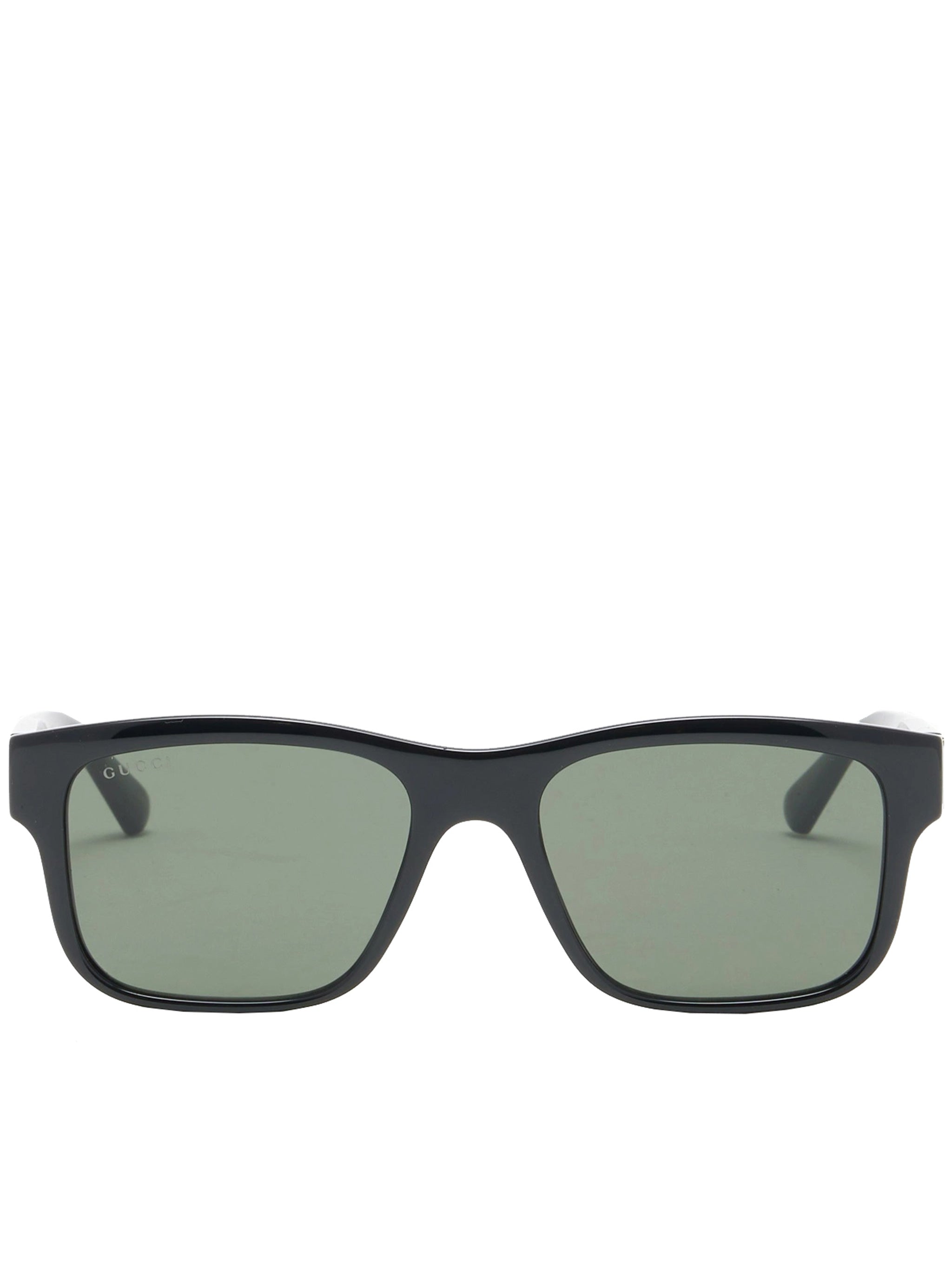 Black Rectangular Green Lens Gold Sunglasses