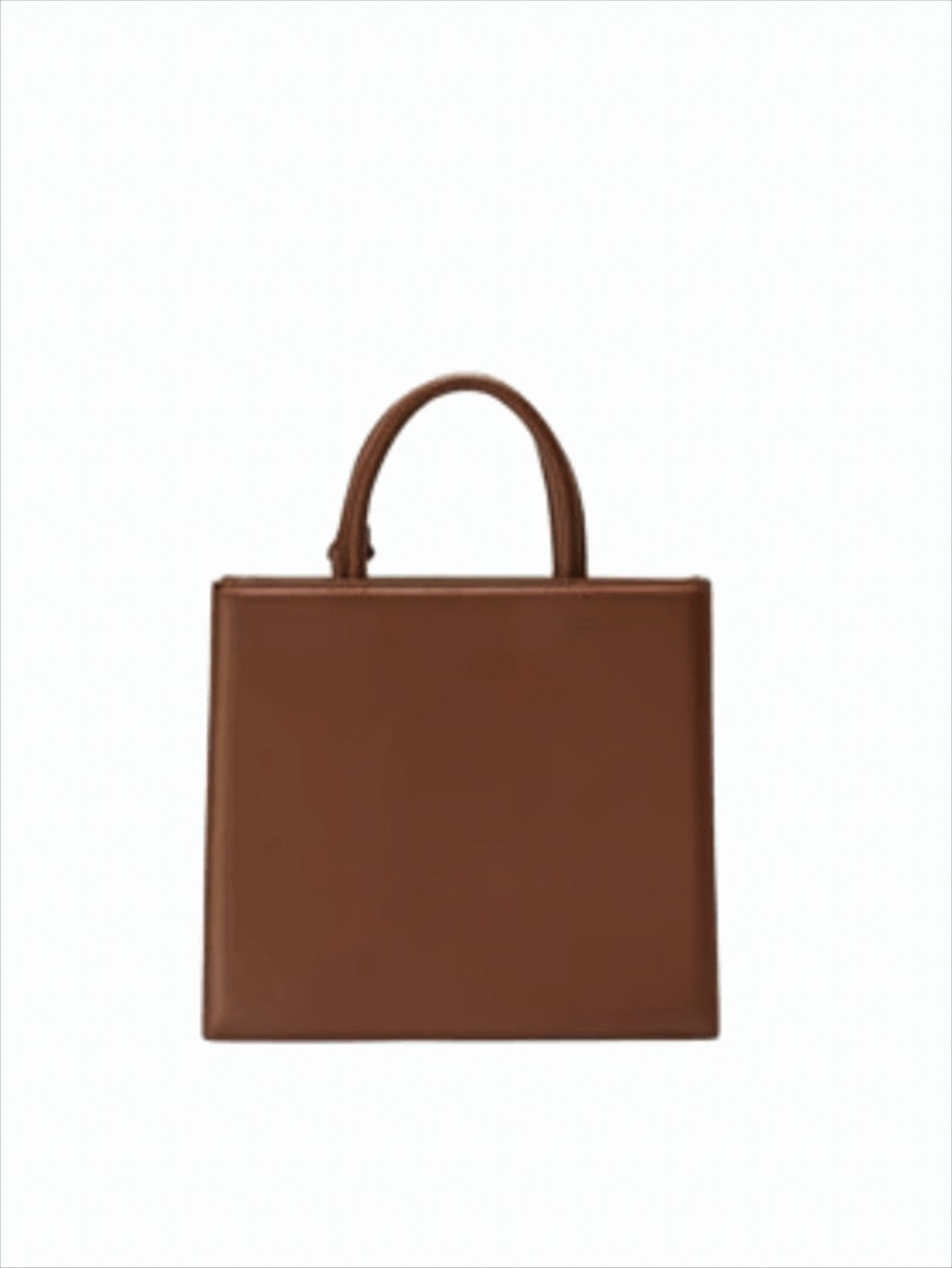 Structured Brown Leather Midi Shop Bag