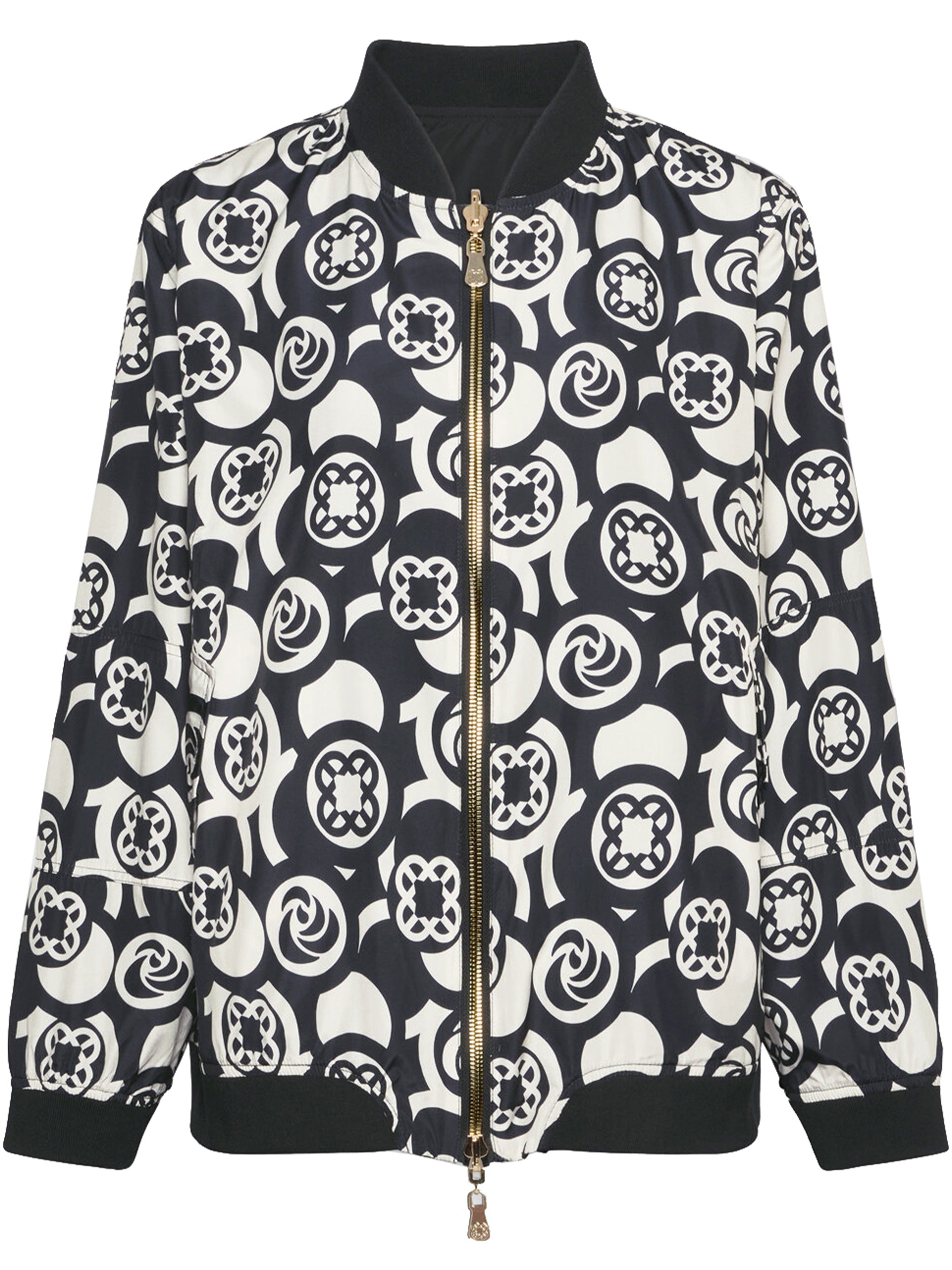 Reversible Geometric Pattern Zip Bomber Jacket