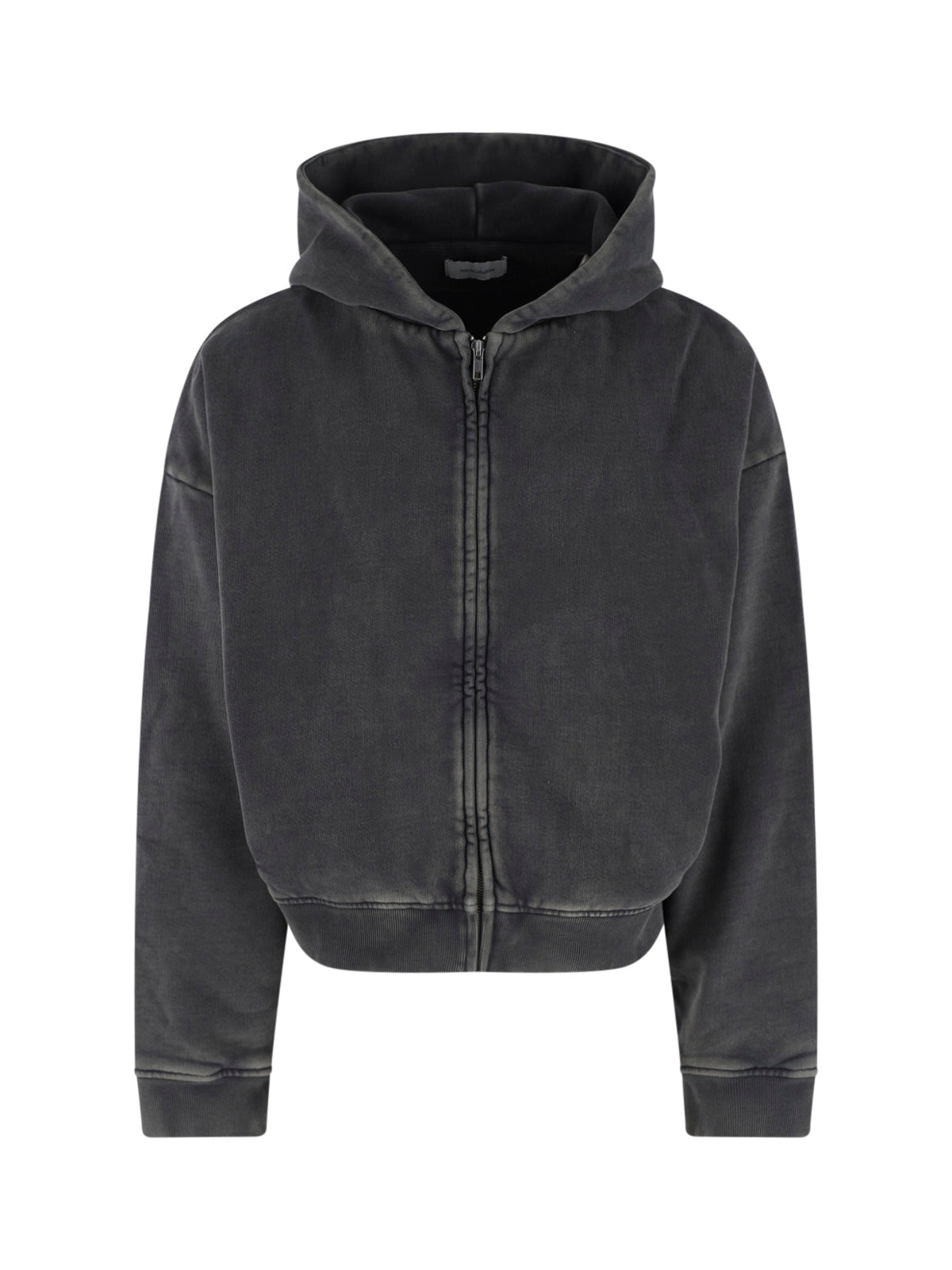 Black Washed Cropped Zip Hoodie