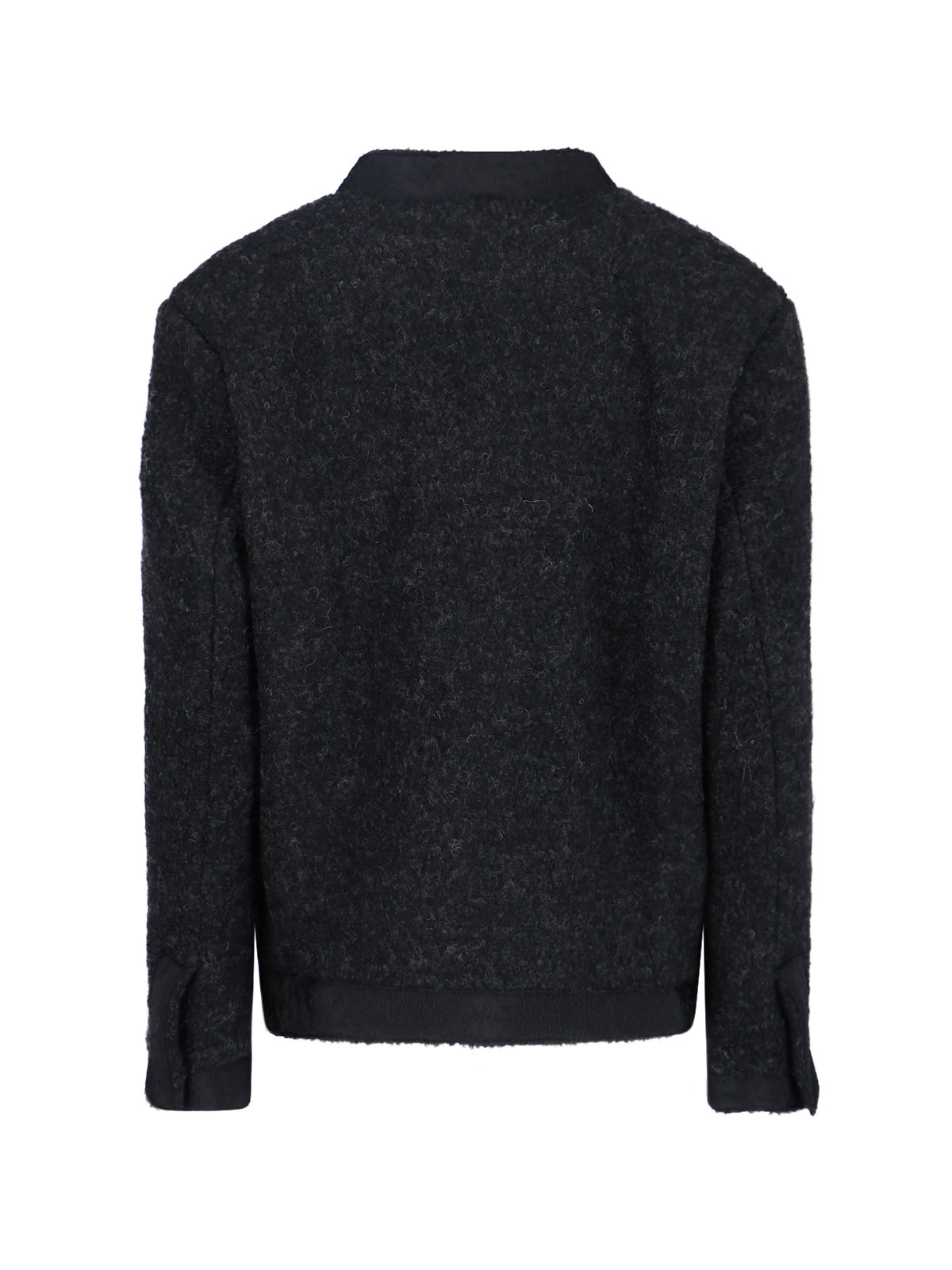 Textured Wool Blend Jacket with Round Neckline